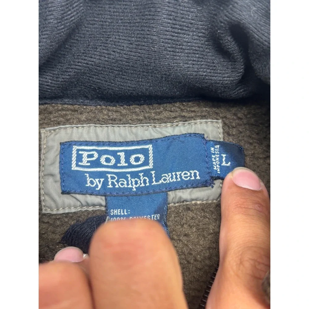 VTG Polo Ralph Lauren Mens Fleece Jacket Olive Brown Full Zip Mock Neck Large